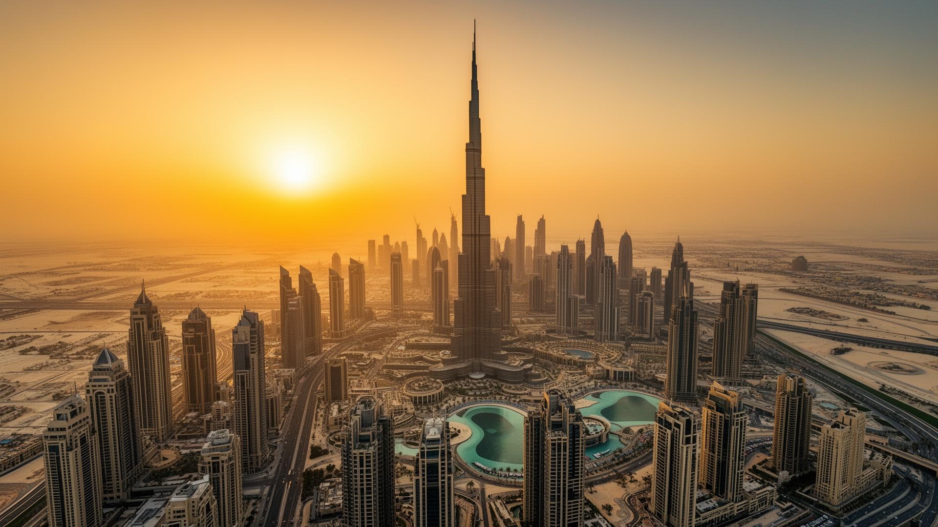 Dubai skyline at sunset